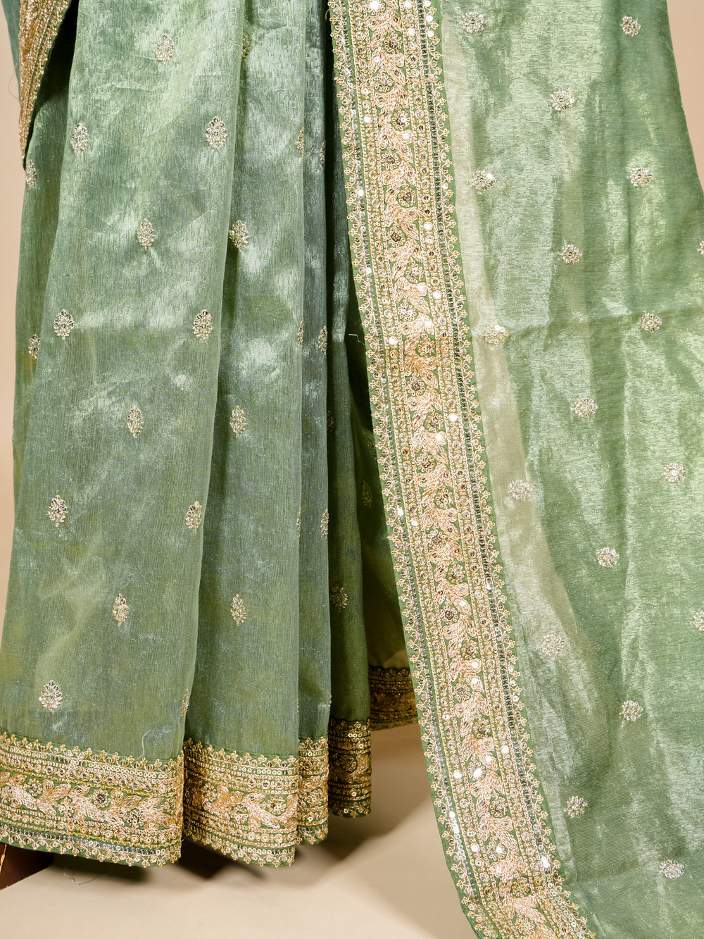 Designer Green Banarasi Tissue Silk Saree