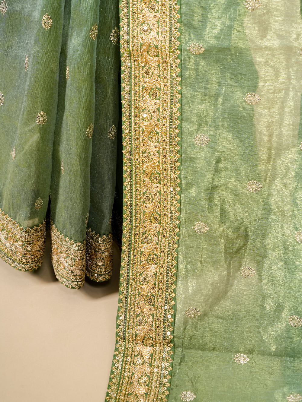 Designer Green Banarasi Tissue Silk Saree