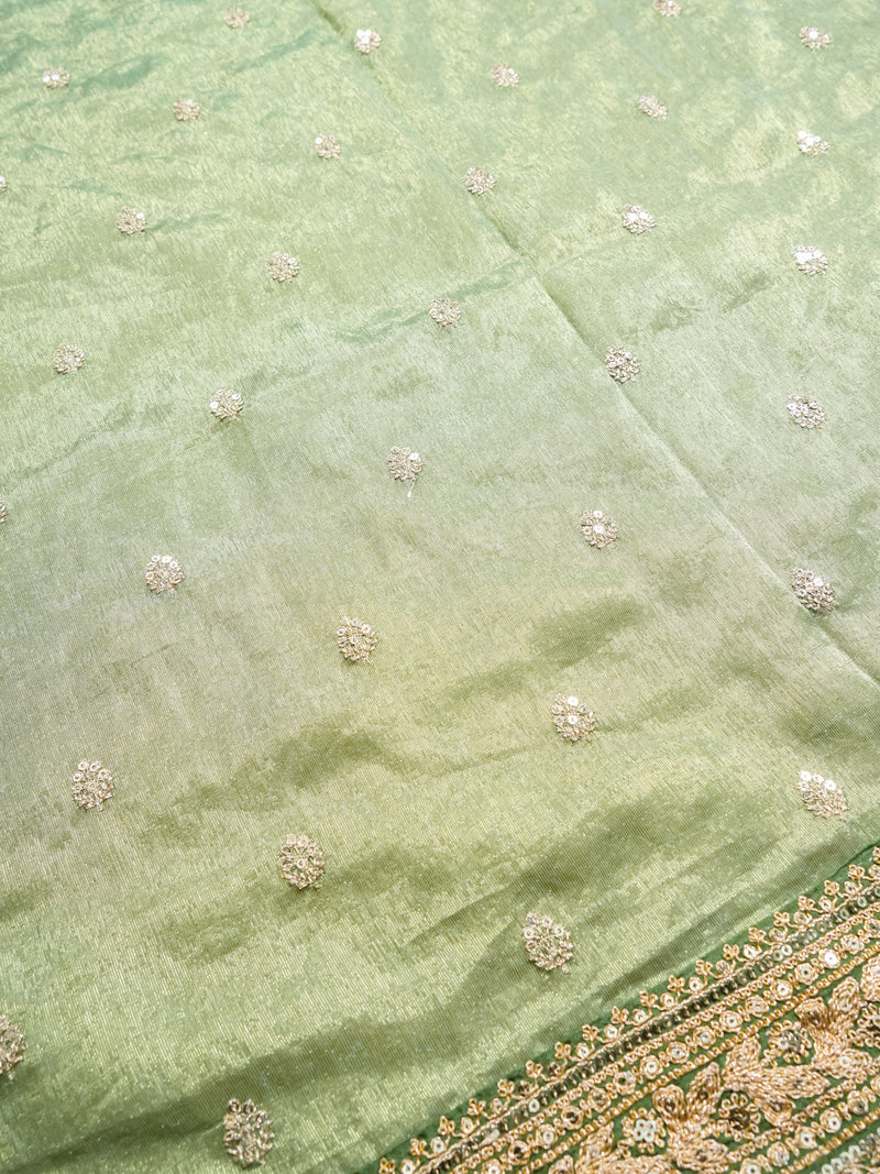 Designer Green Banarasi Tissue Silk Saree