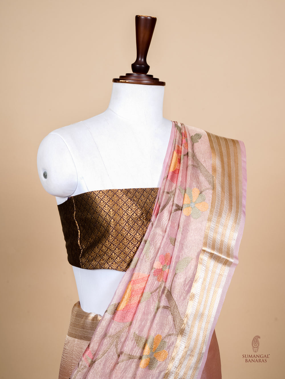 Handwoven Peach Banarasi Tissue Silk Saree