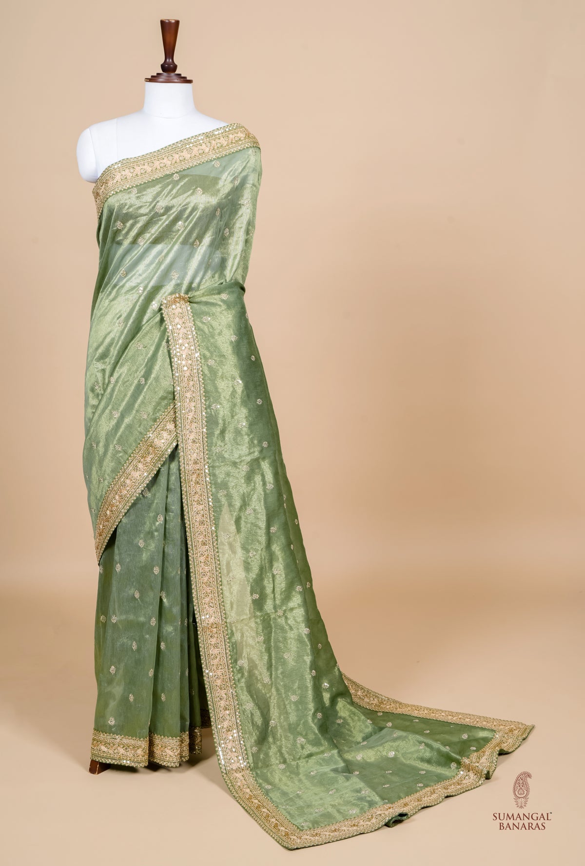 Designer Green Banarasi Tissue Silk Saree