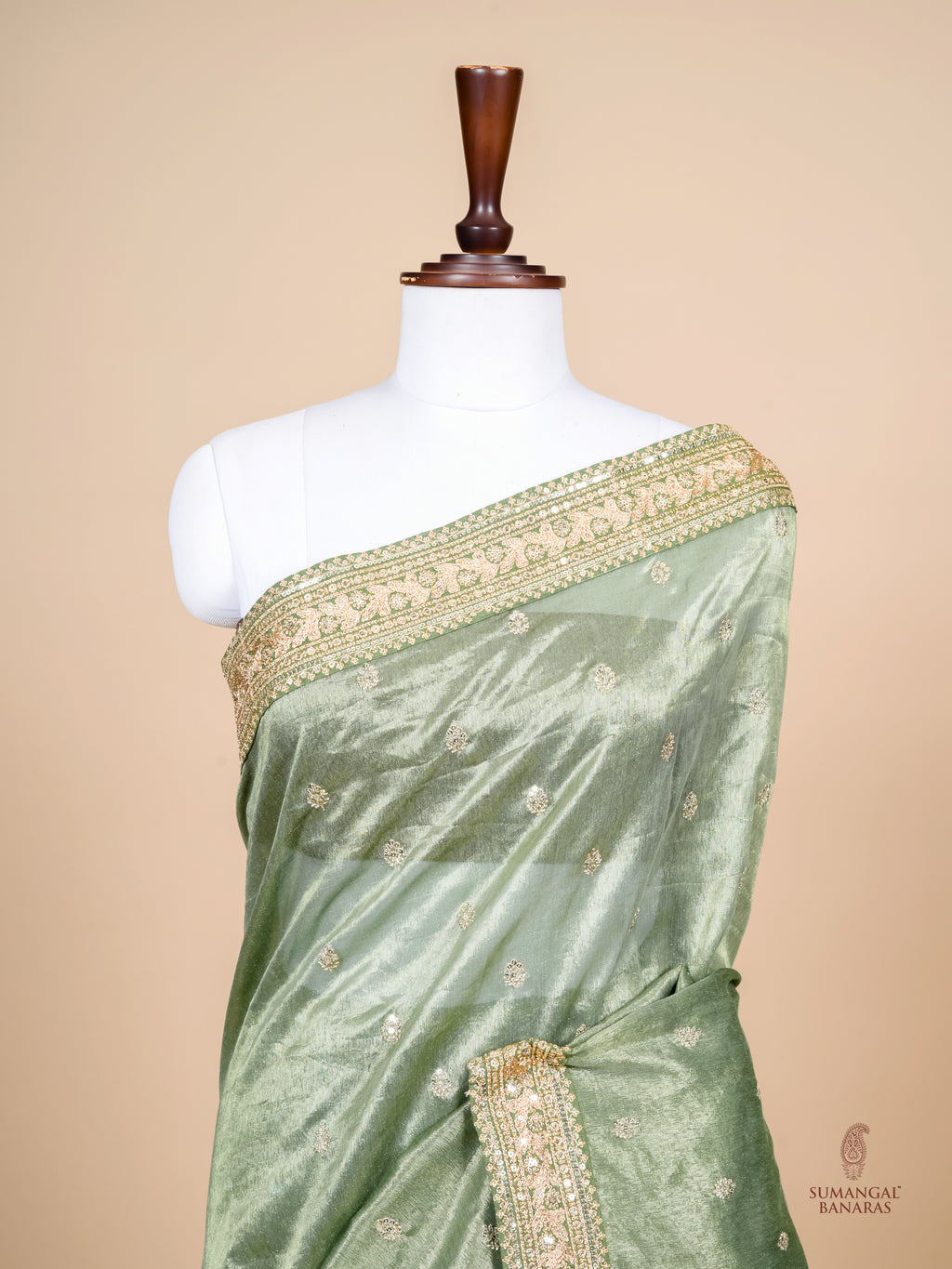 Designer Green Banarasi Tissue Silk Saree