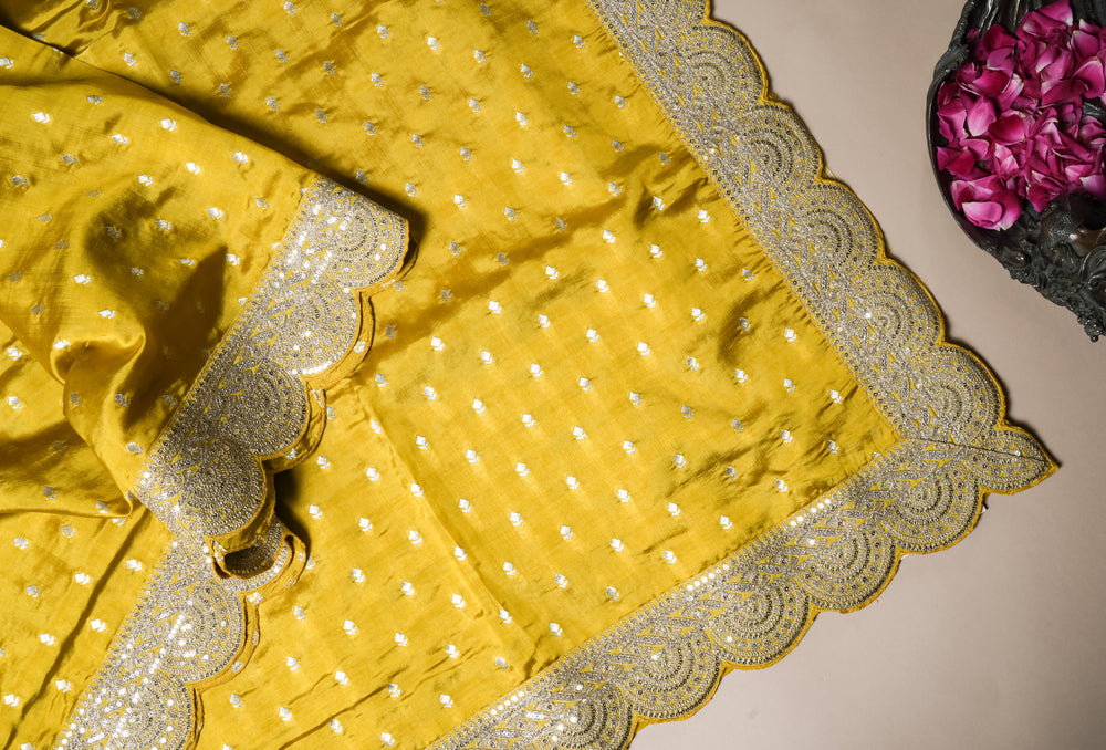 Designer Yellow Katan Silk Saree