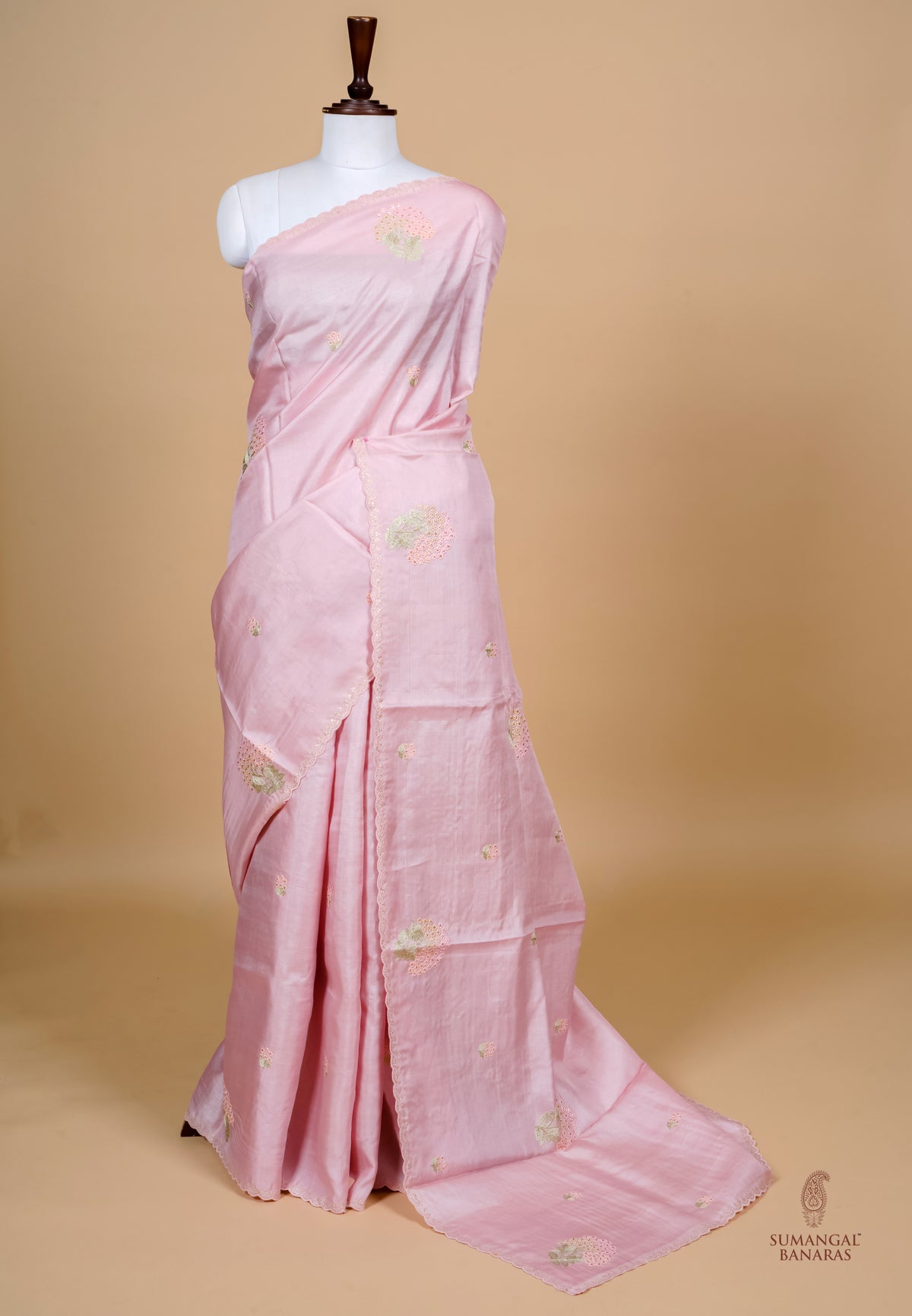 Handwoven Baby Pink Banarasi Tussar Silk Saree