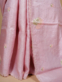 Handwoven Baby Pink Banarasi Tussar Silk Saree