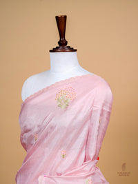 Handwoven Baby Pink Banarasi Tussar Silk Saree