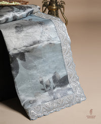 Designer Powder Blue Organza Tissue Silk Saree