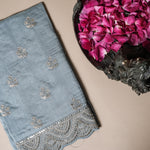 Designer Powder Blue Organza Tissue Silk Saree