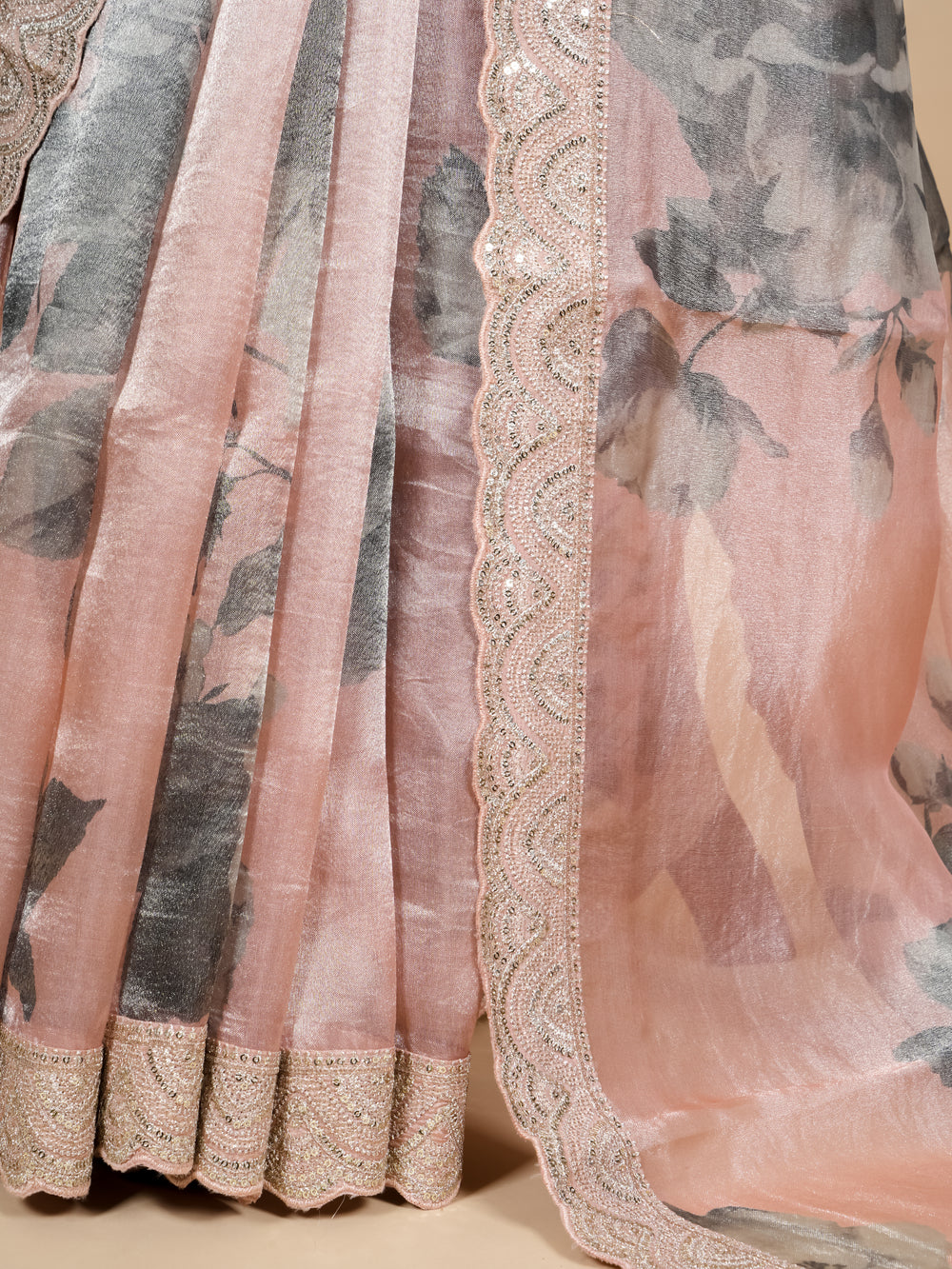 Handwoven Peach Banarasi Tissue Silk Saree