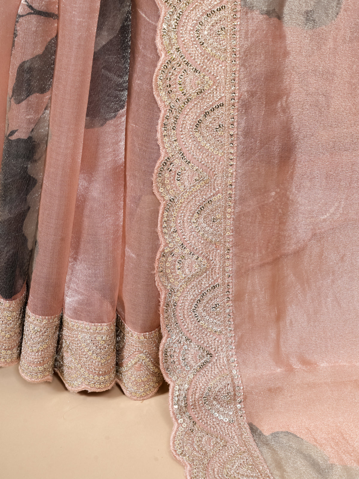 Handwoven Peach Banarasi Tissue Silk Saree