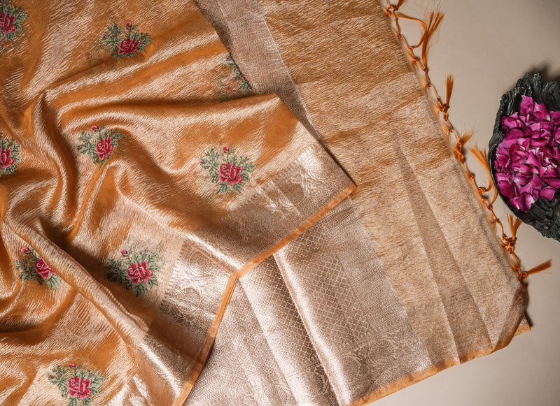 Designer Golden Crush Tissue Silk Saree