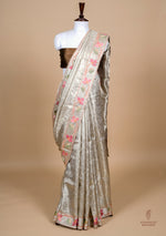 Handwoven Silver Banarasi Tissue Silk Saree