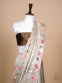 Handwoven Silver Banarasi Tissue Silk Saree