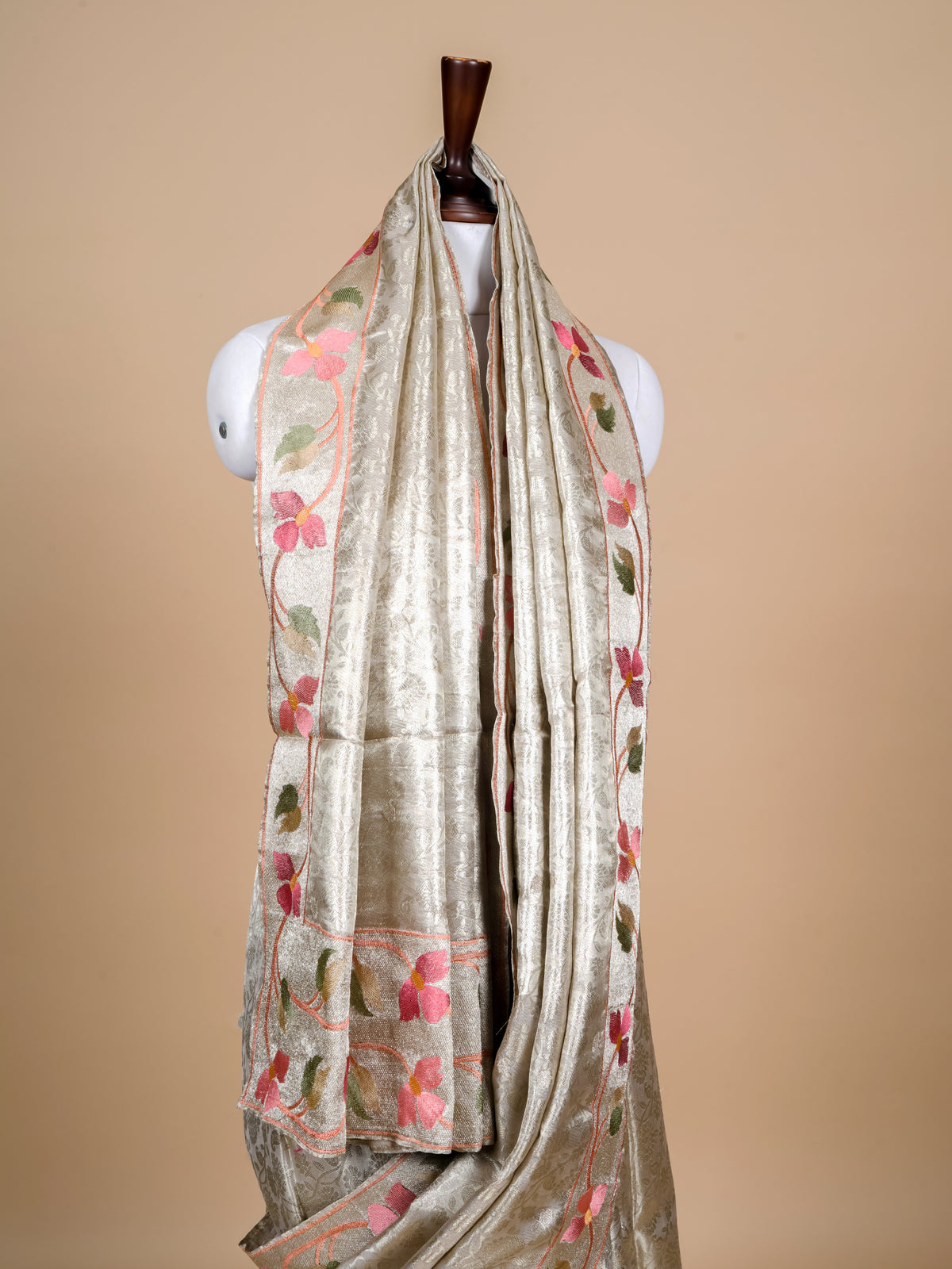 Handwoven Silver Banarasi Tissue Silk Saree