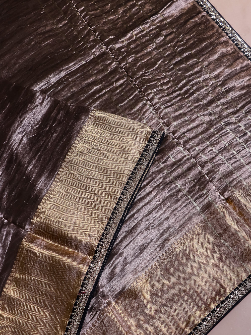 Designer Copper-Brown Crush Tissue Silk Saree