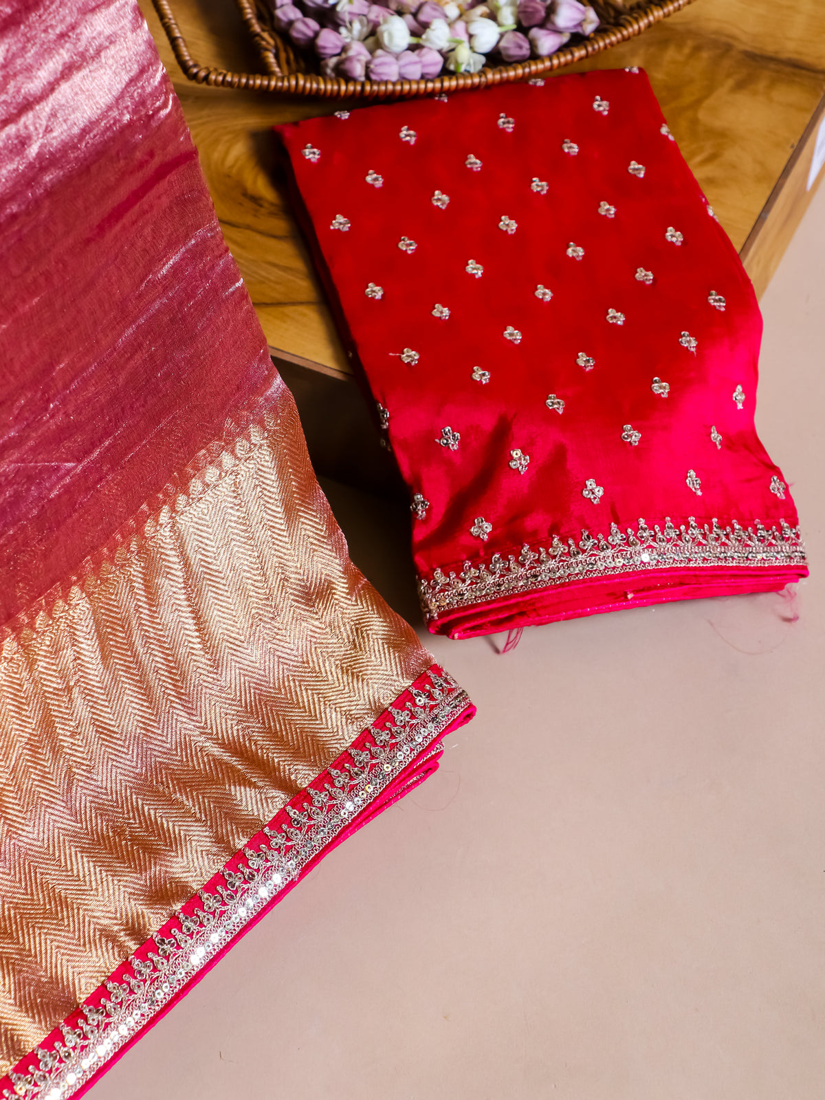 Designer Gajri Pink Crush Tissue Silk Saree