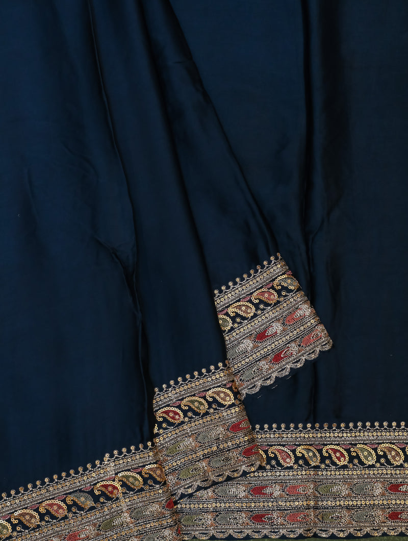 Designer Navy Blue Crepe Silk Saree