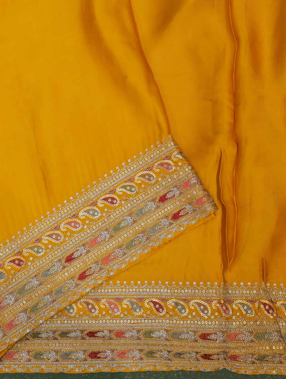 Designer Mustard Yellow Crepe Silk Saree