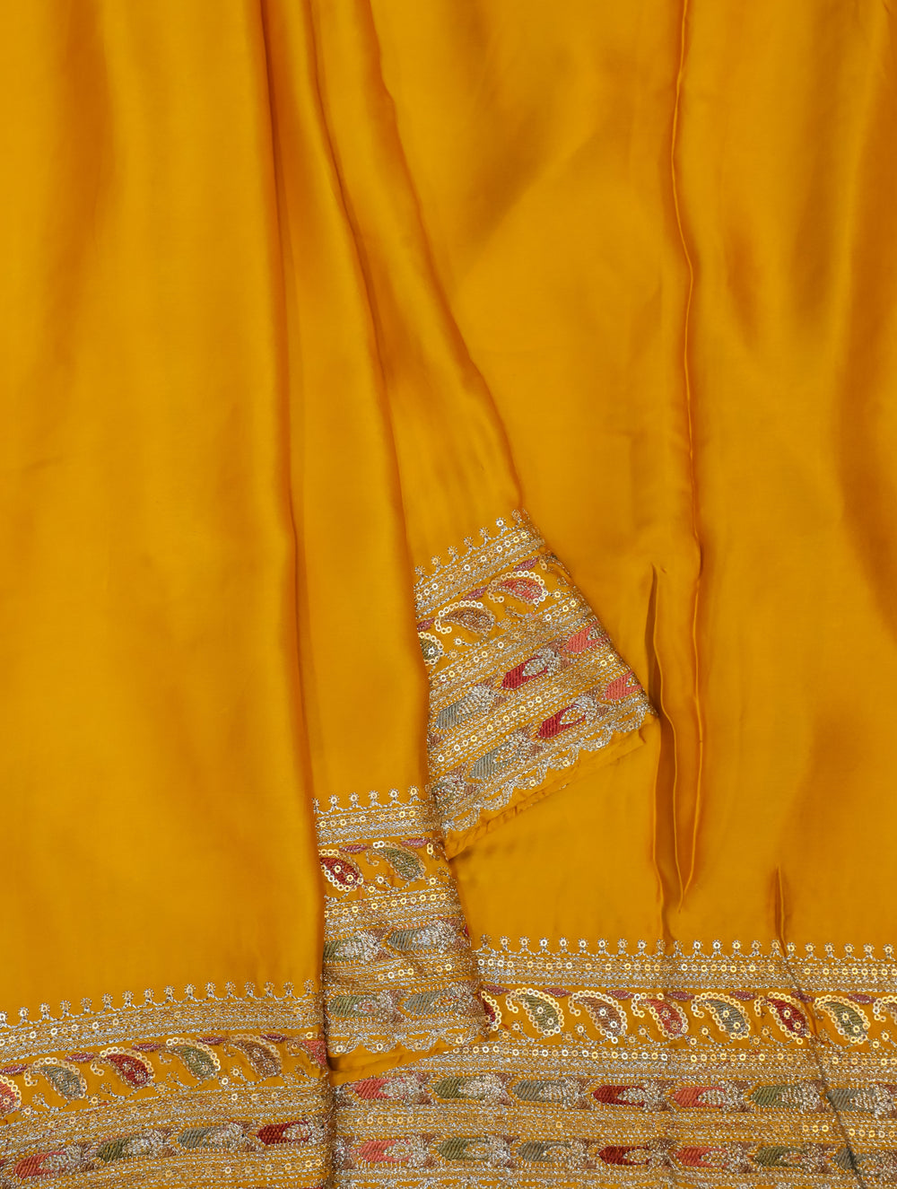 Designer Mustard Yellow Crepe Silk Saree