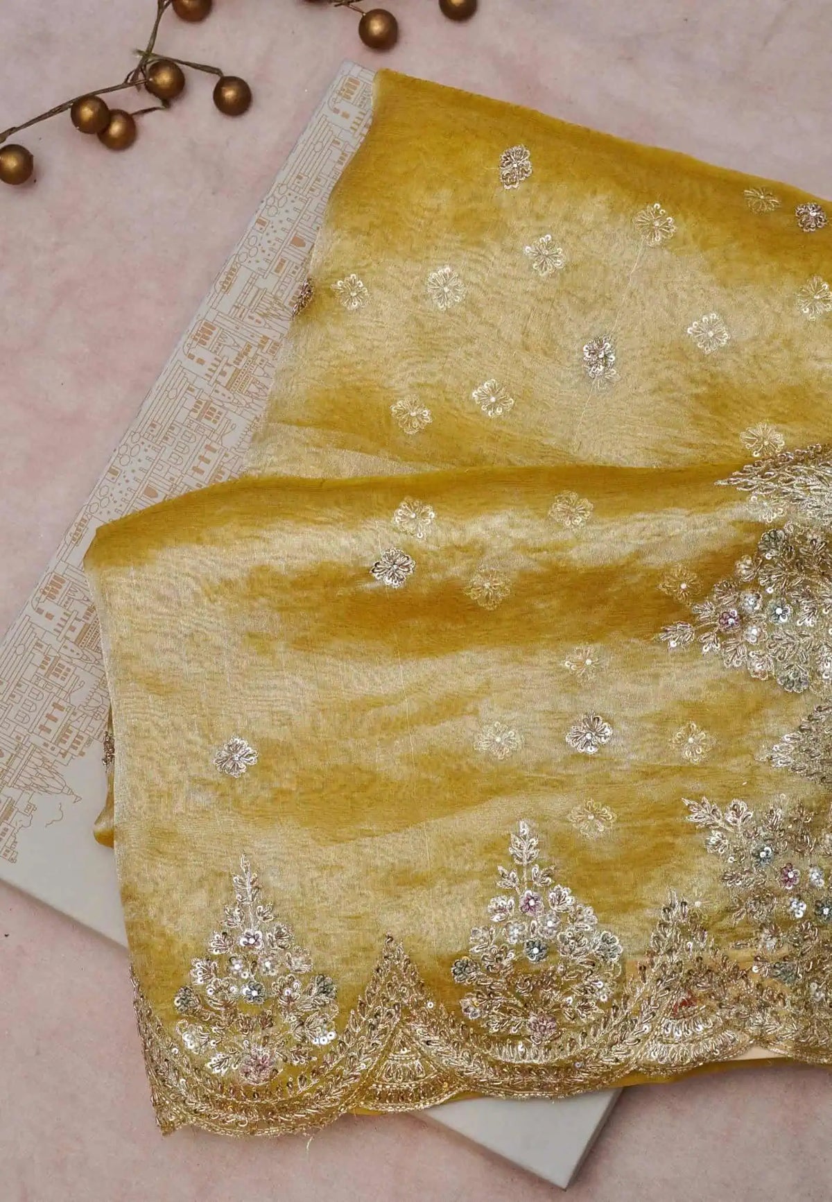 Designer Yellow Tissue Silk Saree