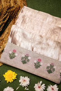 Designer Baby Pink Tissue Silk Saree