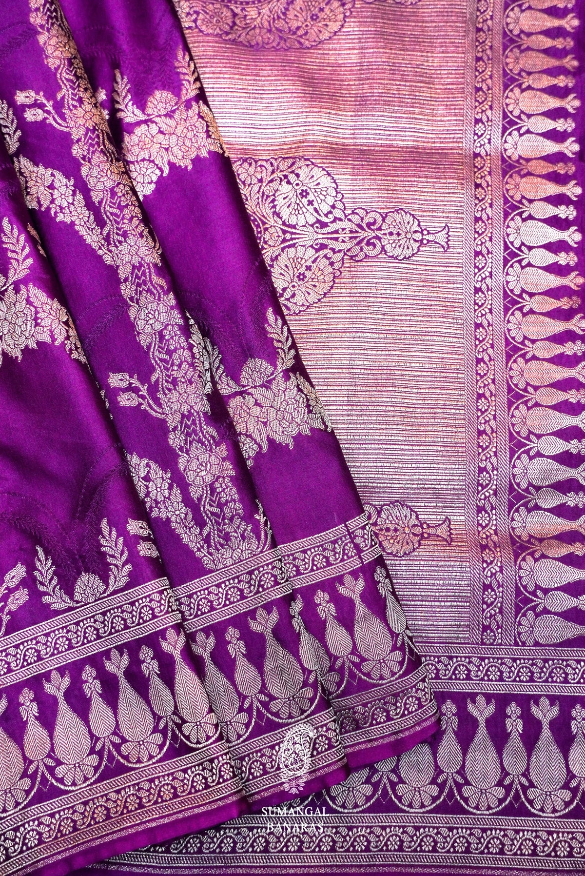 Handwoven Purple Banarasi Katan Soft Silk Saree