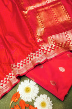 Handwoven Red Banarasi Katan Silk Suit