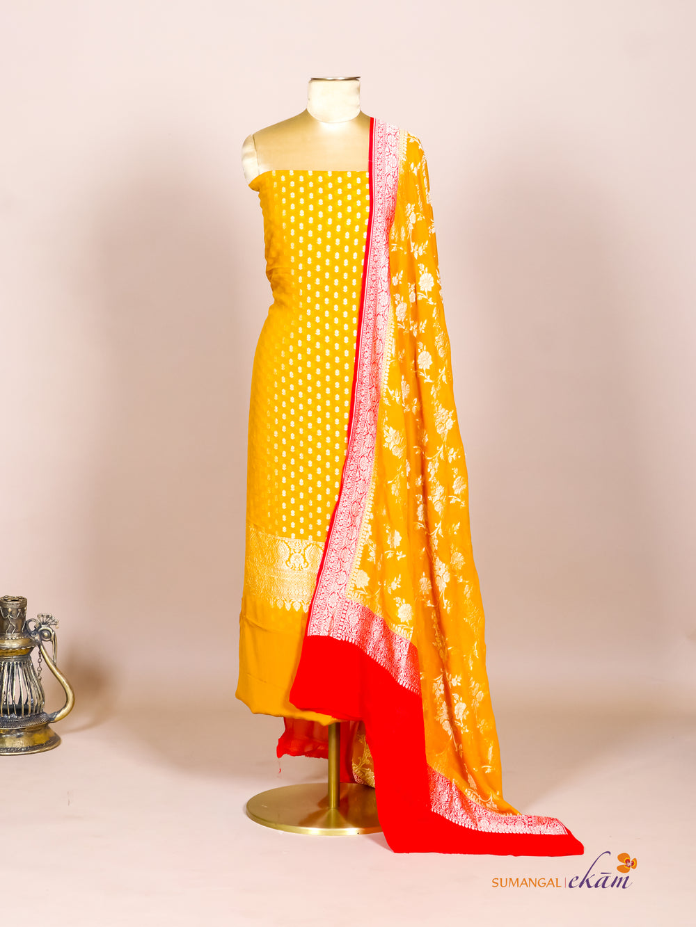 Handwoven Yellow Banarasi Khaddi Georgette Suit