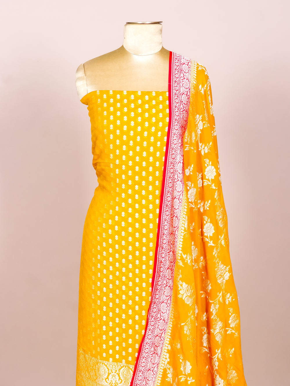 Handwoven Yellow Banarasi Khaddi Georgette Suit