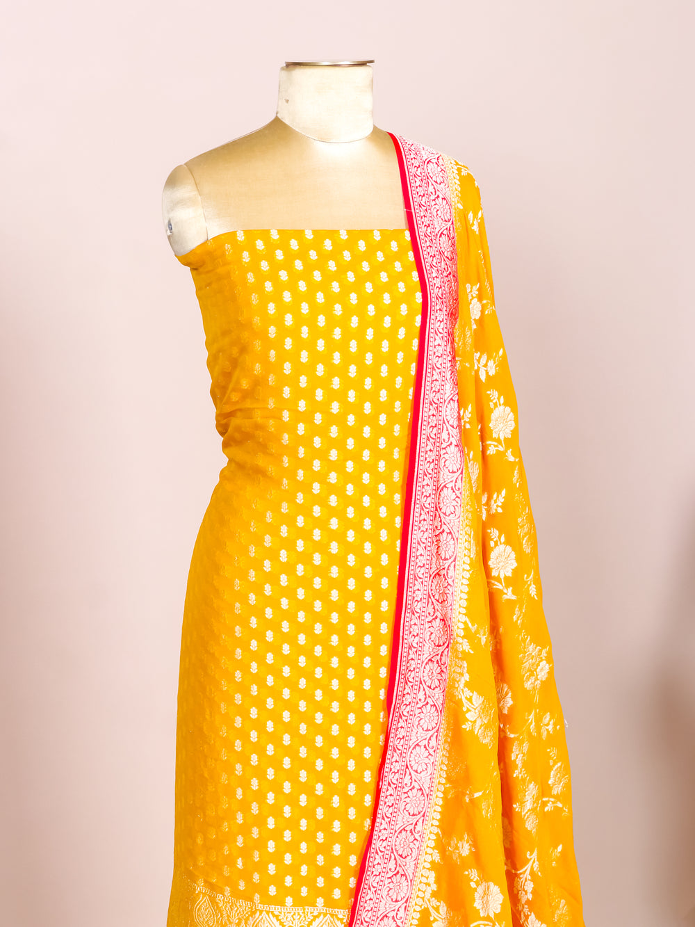 Handwoven Yellow Banarasi Khaddi Georgette Suit