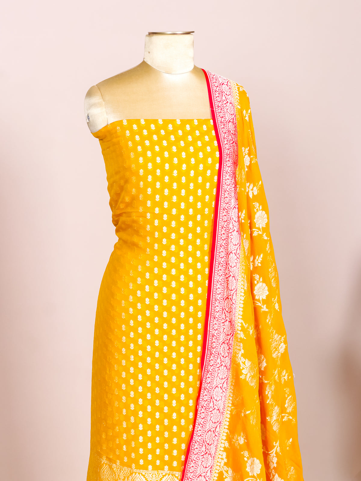 Handwoven Yellow Banarasi Khaddi Georgette Suit