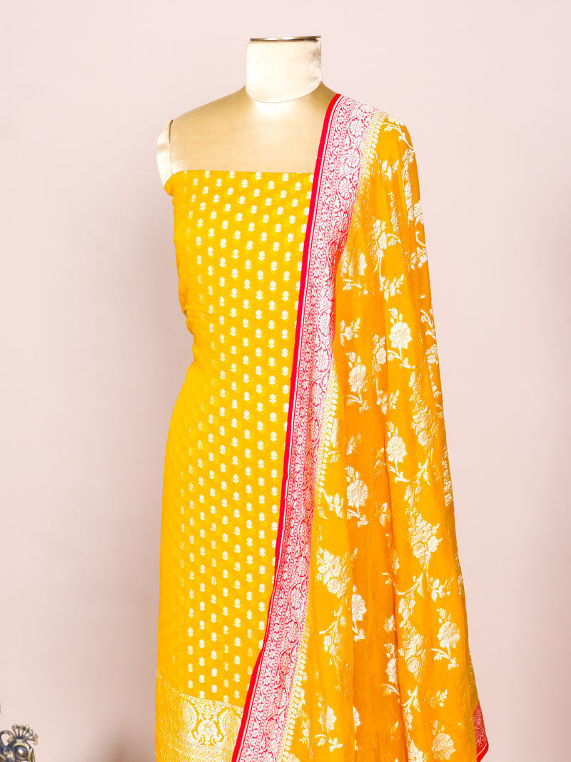 Handwoven Yellow Banarasi Khaddi Georgette Suit