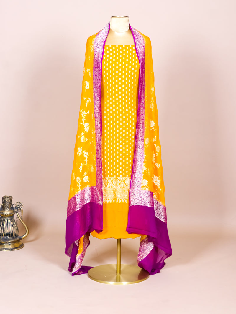 Handwoven Yellow Banarasi Khaddi Georgette Suit