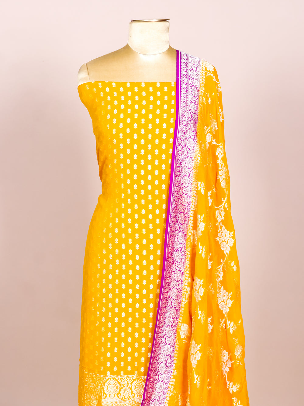 Handwoven Yellow Banarasi Khaddi Georgette Suit