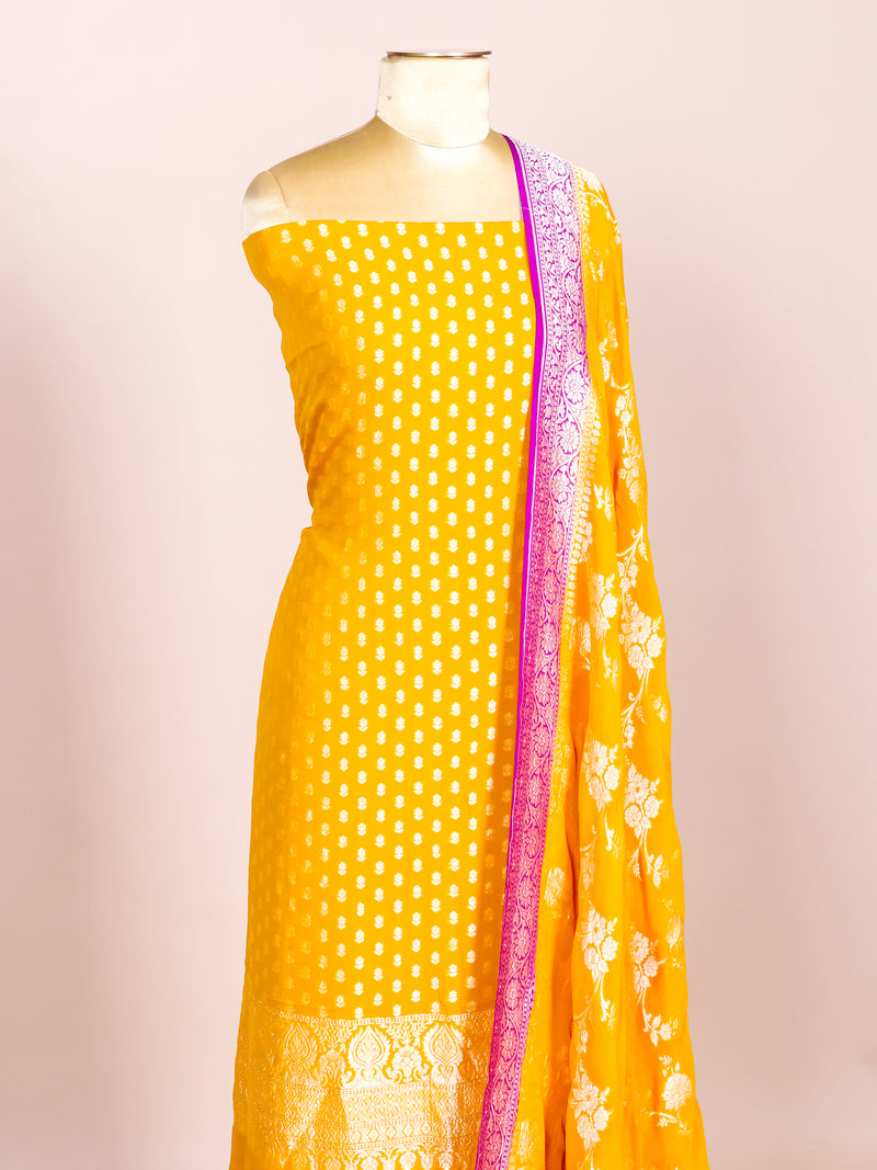 Handwoven Yellow Banarasi Khaddi Georgette Suit