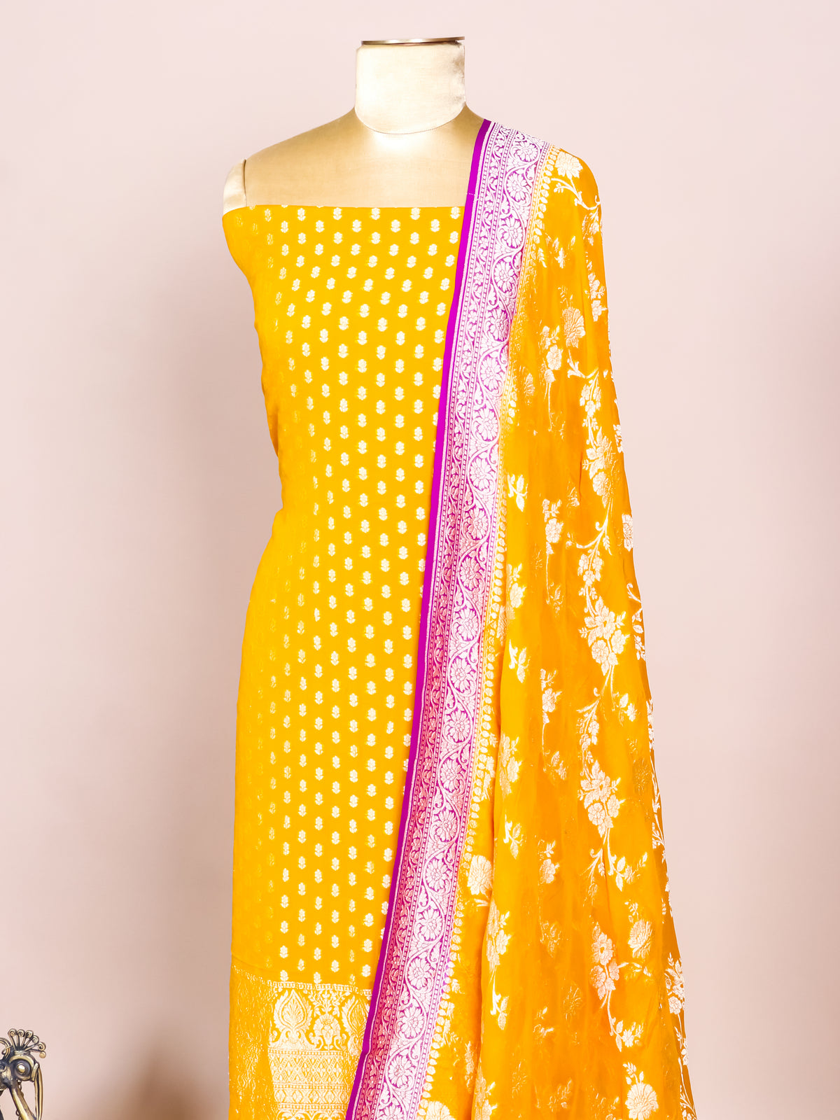 Handwoven Yellow Banarasi Khaddi Georgette Suit