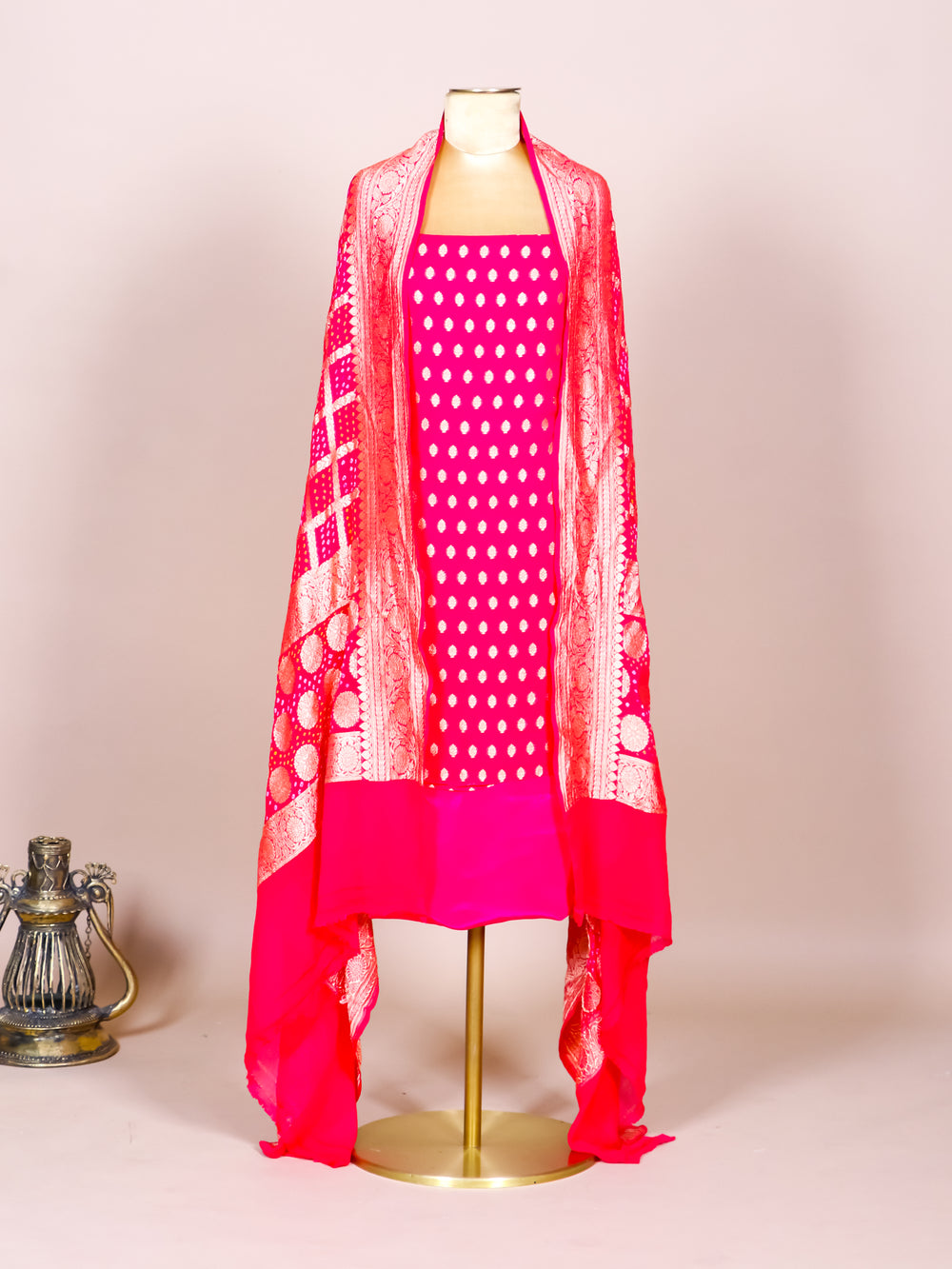 Handwoven Pink Banarasi Khaddi Georgette Suit