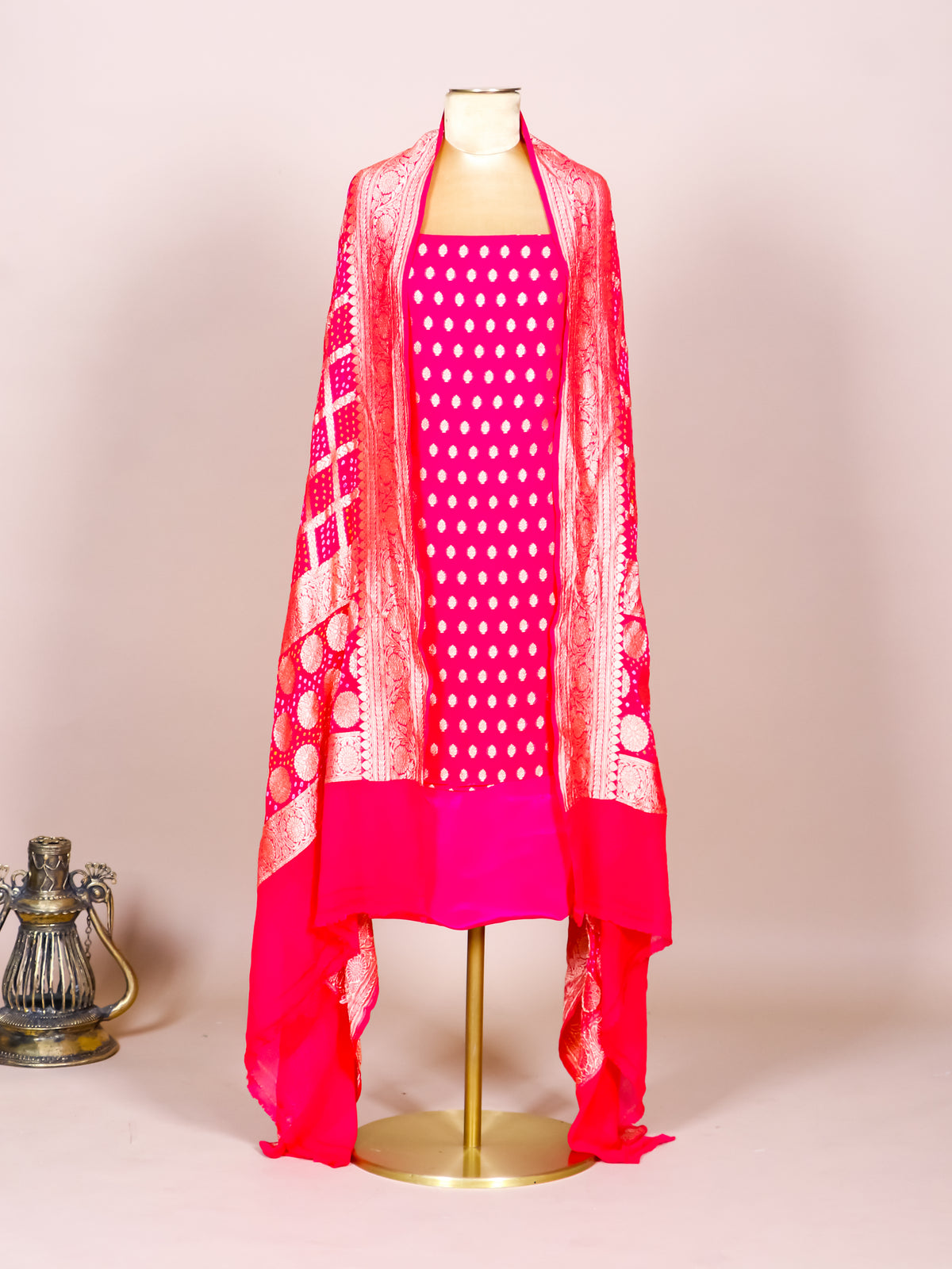 Handwoven Pink Banarasi Khaddi Georgette Suit