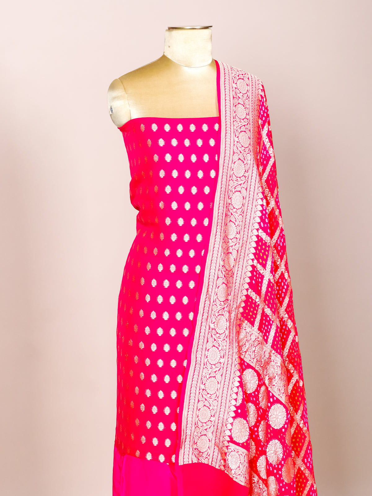 Handwoven Pink Banarasi Khaddi Georgette Suit