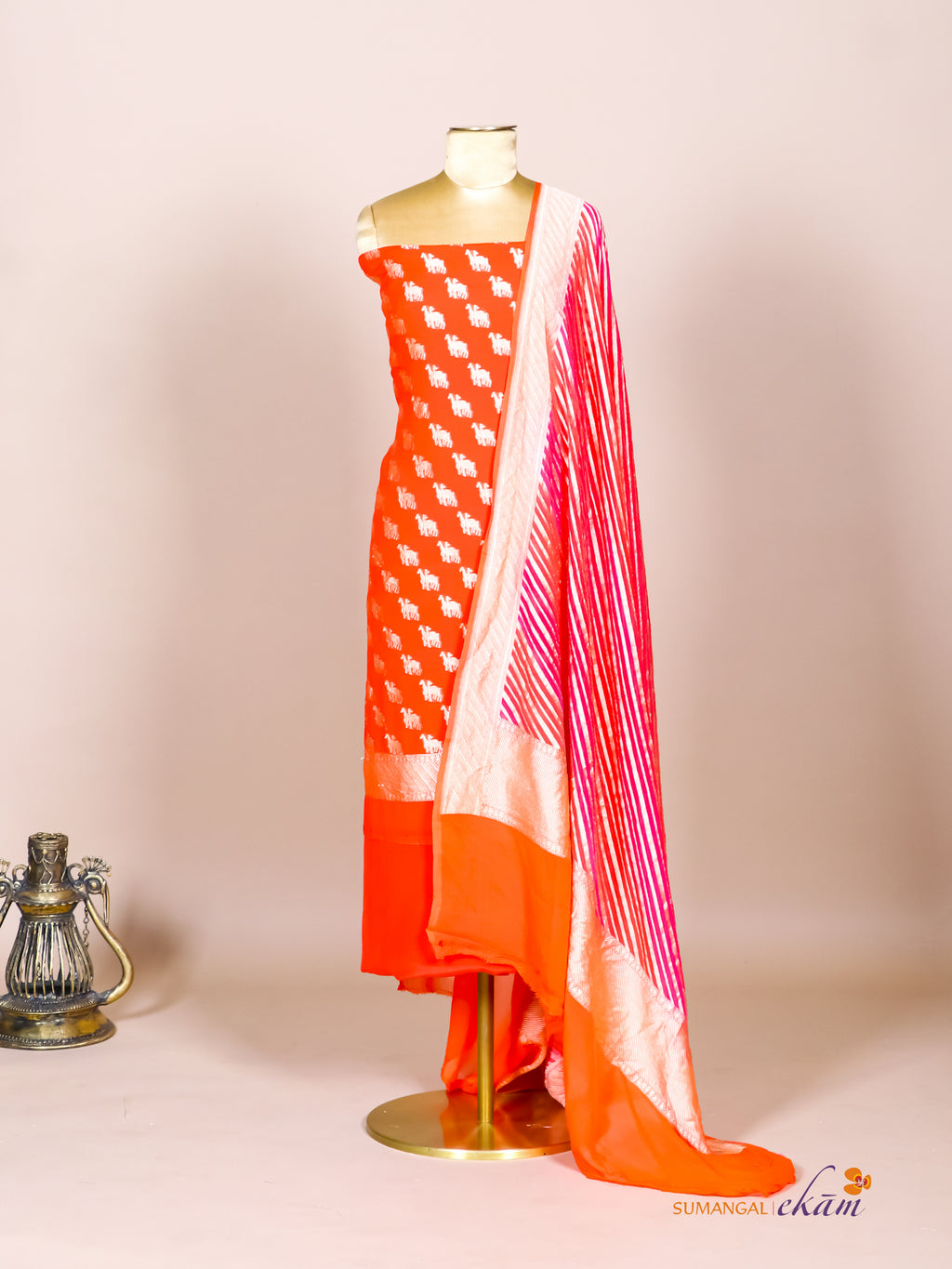 Handwoven Red Banarasi Khaddi Georgette Suit