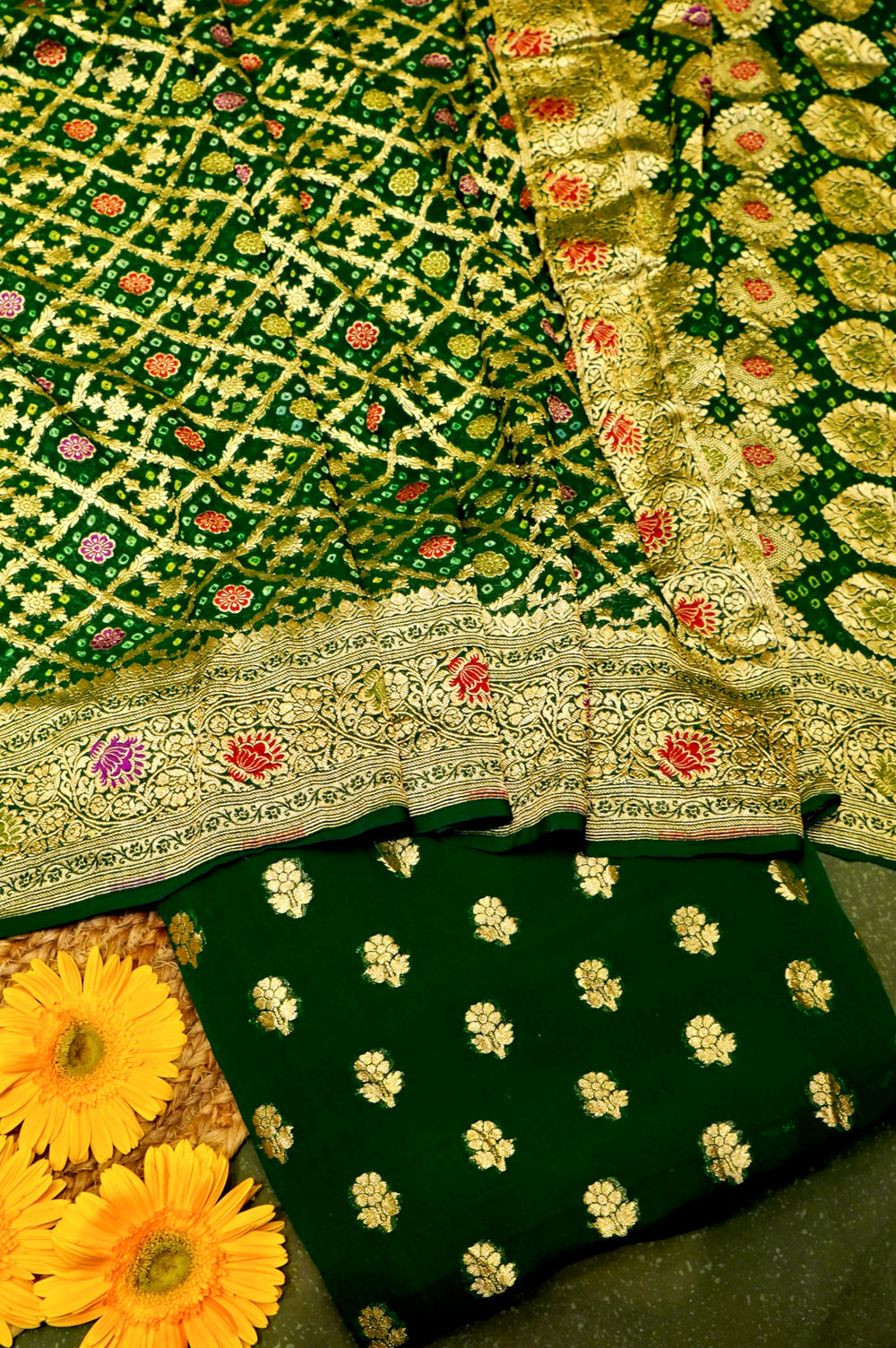 Handwoven Bottle Green Banarasi Khaddi Georgette Suit