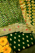 Handwoven Bottle Green Banarasi Khaddi Georgette Suit
