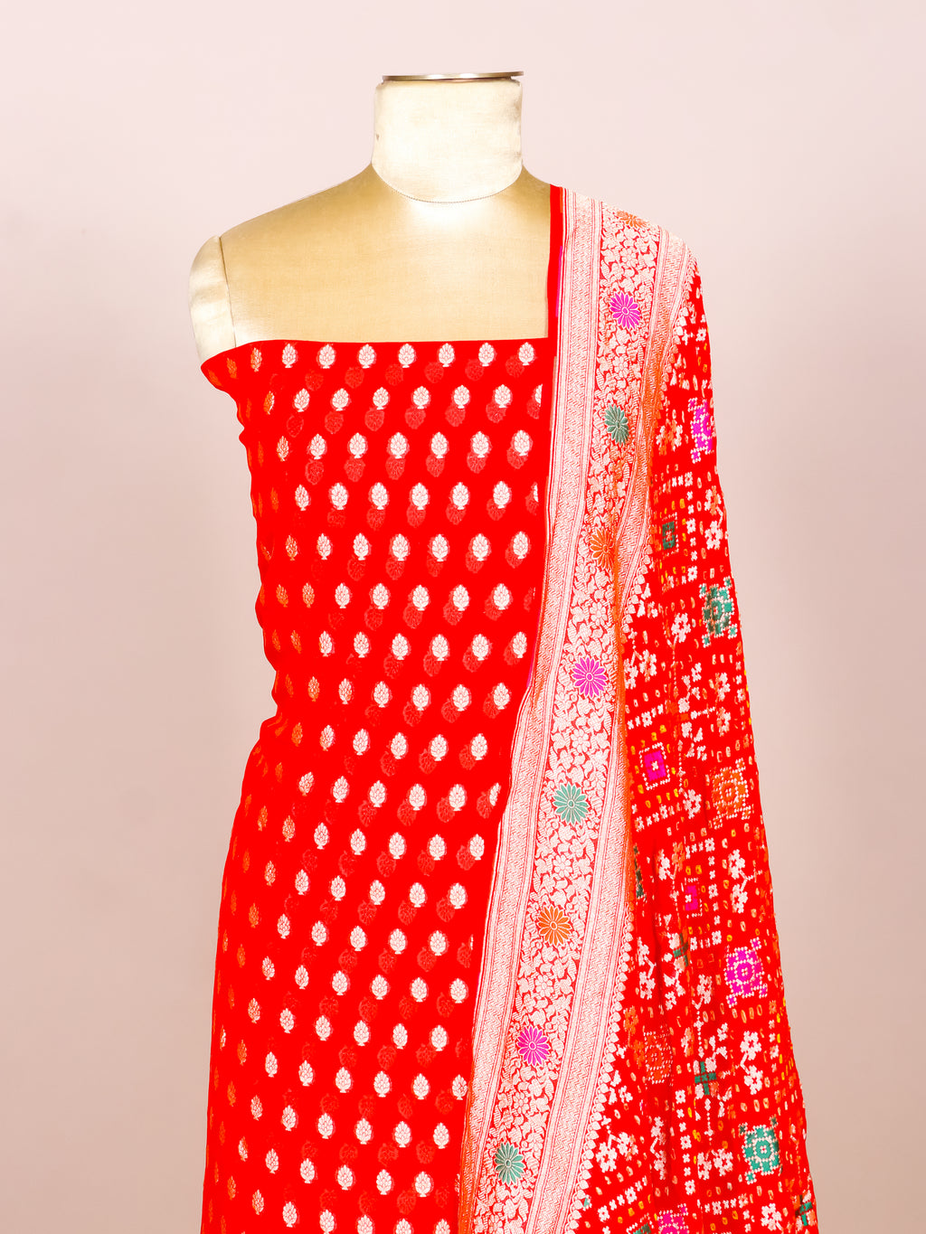 Handwoven Red Banarasi Khaddi Georgette Suit