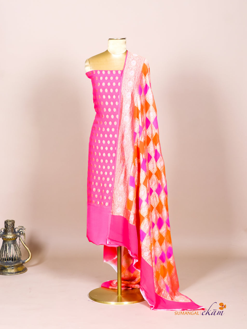 Handwoven Pink Banarasi Khaddi Georgette Suit