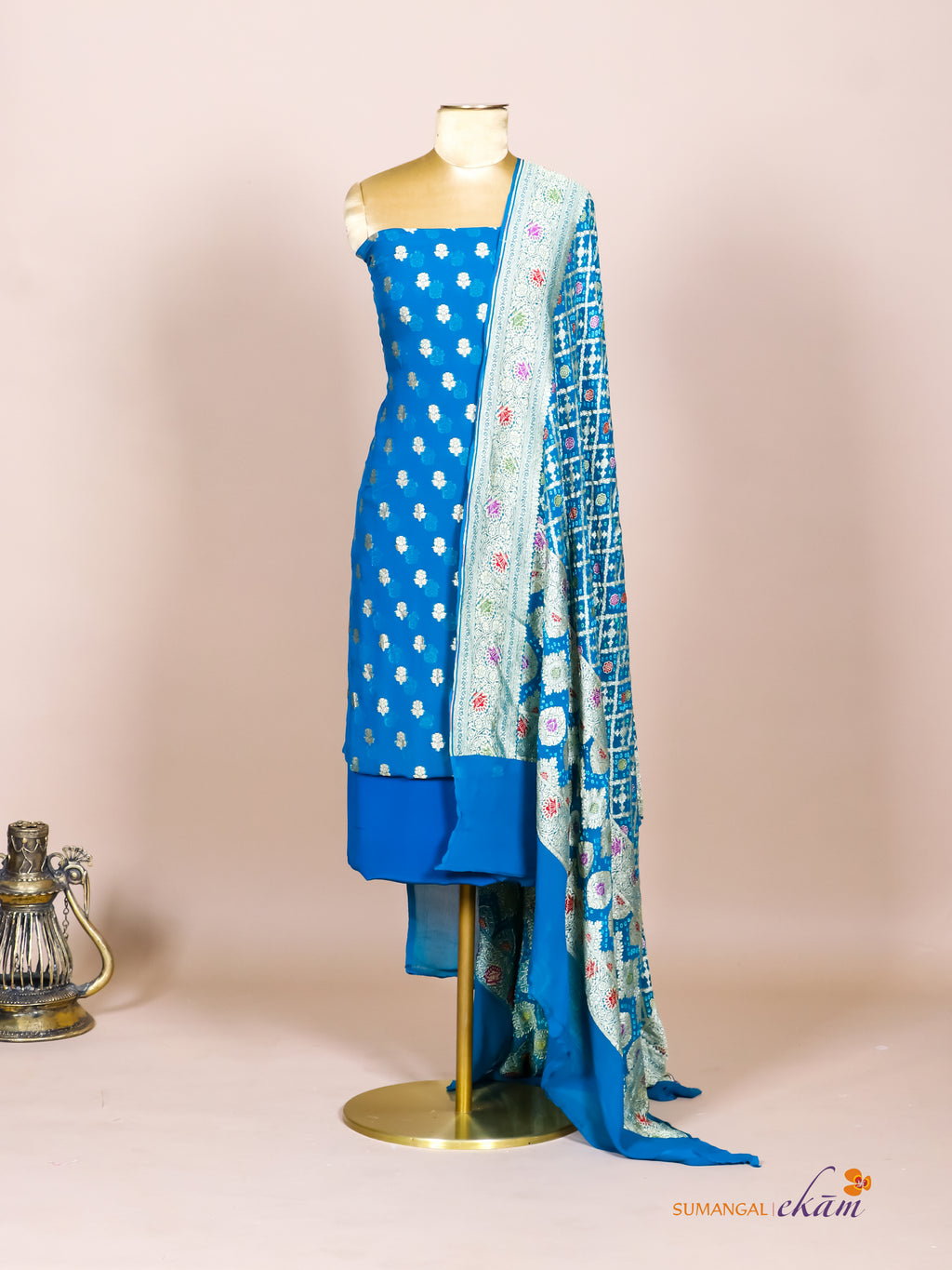 Handwoven Sky Blue Banarasi Khaddi Georgette Suit