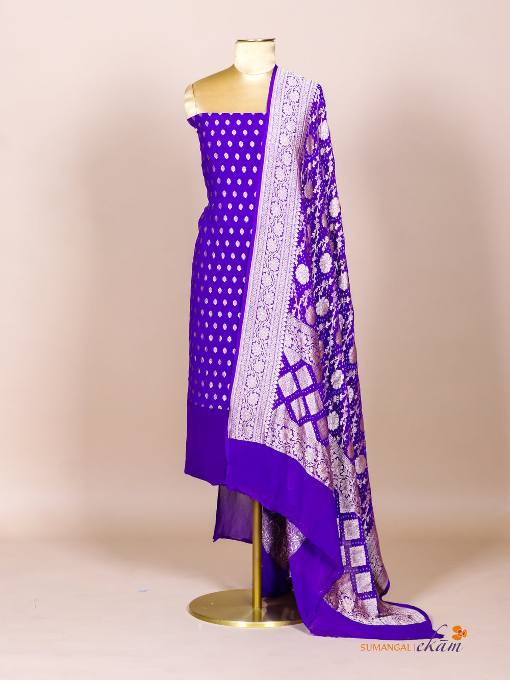 Handwoven Purple Banarasi Khaddi Georgette Suit