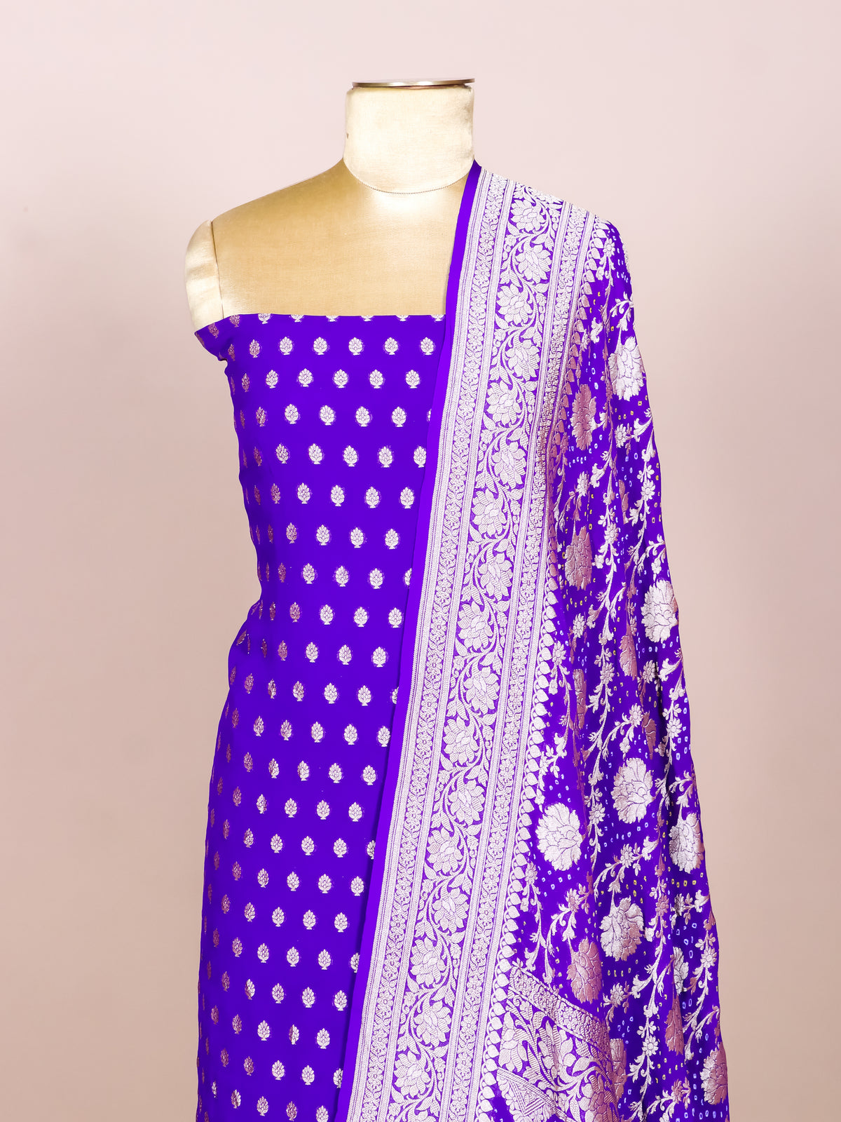 Handwoven Purple Banarasi Khaddi Georgette Suit