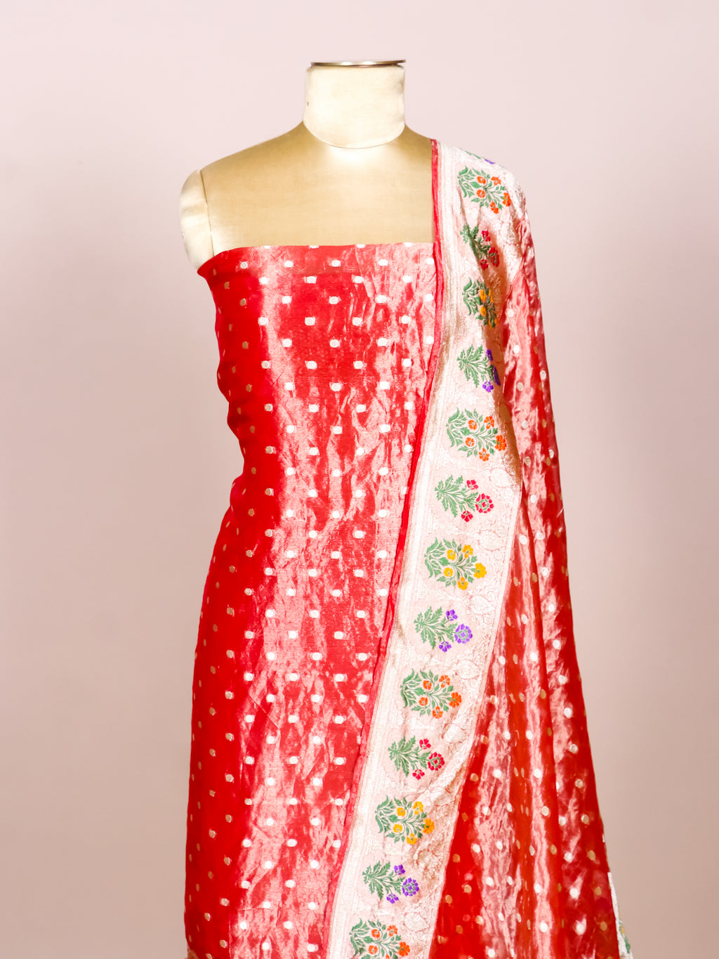 Handwoven Red Banarasi Tissue Silk Suit