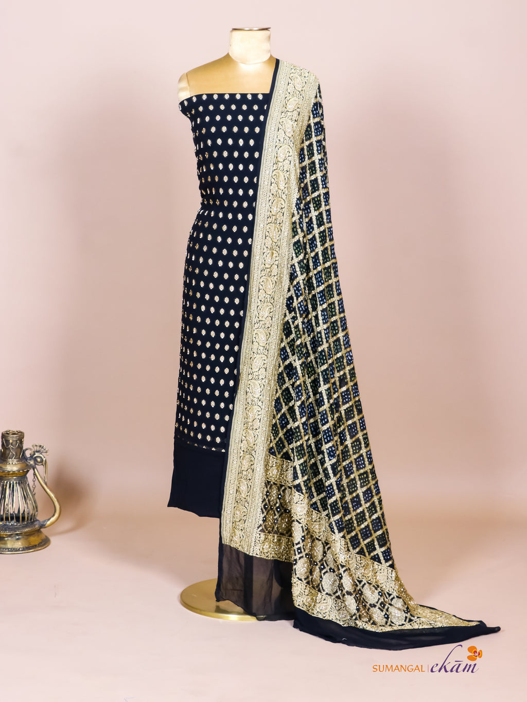 Handwoven Black Banarasi Khaddi Georgette Suit