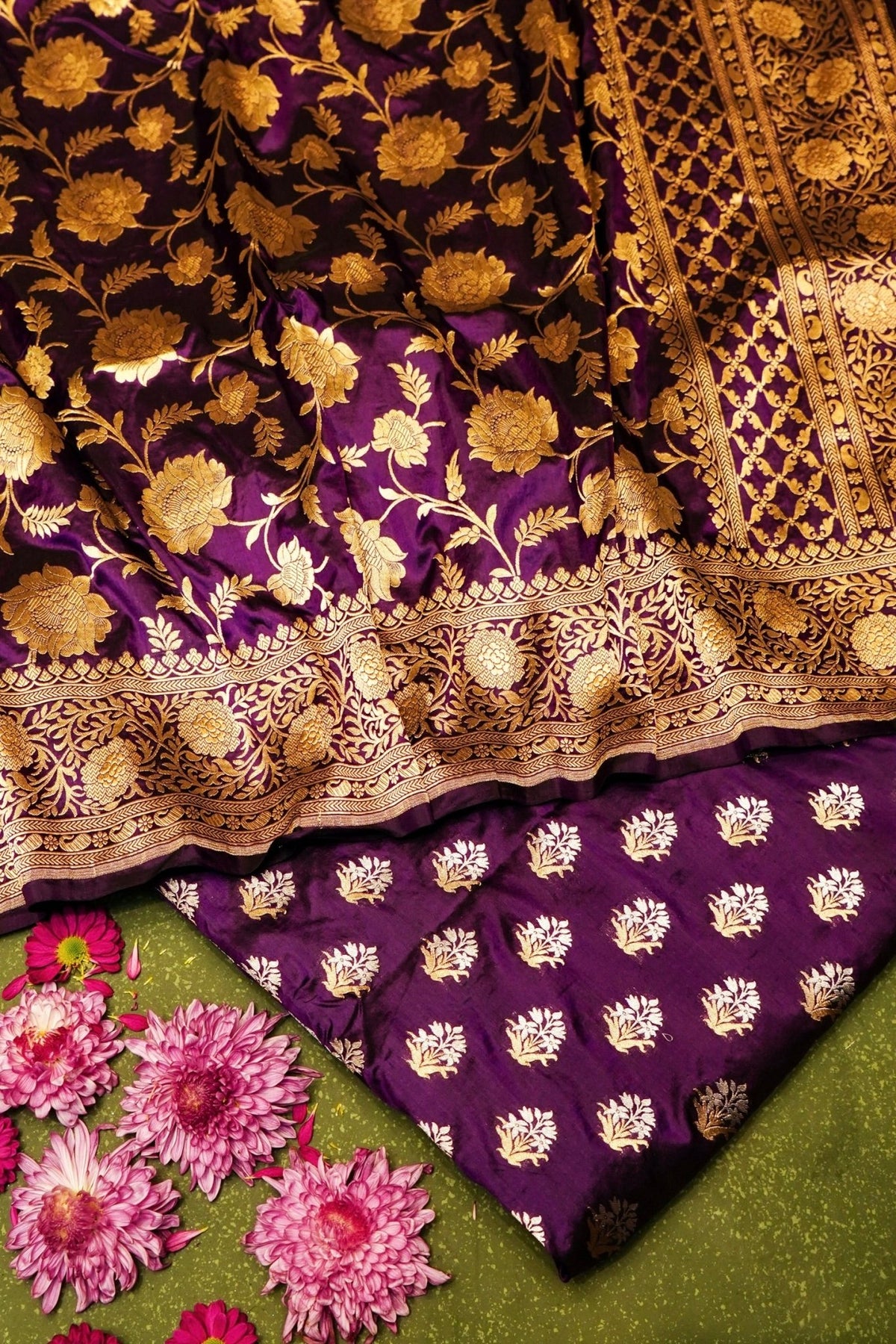 Handwoven Dark Purple Banarasi Katan Silk Suit